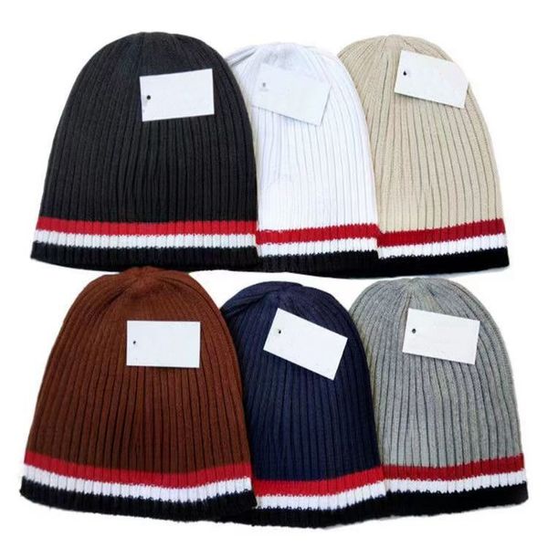 Дизайнерская шапка-бини, модная женская и мужская комплектная шапка с красно-белой линией на осень-зиму, 6 цветов, 20165