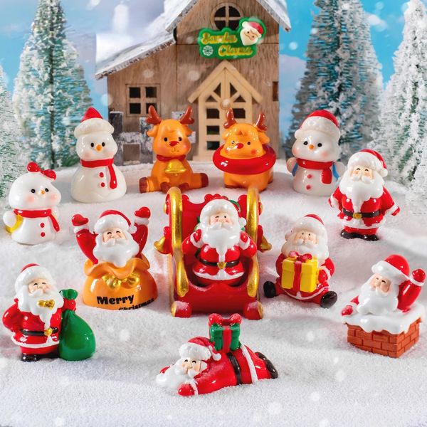 Objetos decorativos estatuetas mini resina decoração de natal papai noel boneco de neve elk micro paisagem modelo diy jardim em miniatura casa 231027