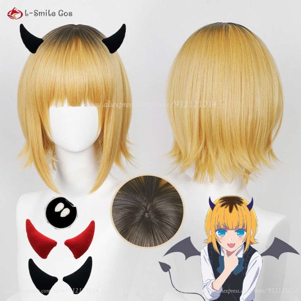 Costumi Catsuit Oshi No Ko Memu Cho 30 cm Gloden Black Mem Cute Cosplay Anime Parrucche per capelli resistenti al calore + Protezione per parrucca