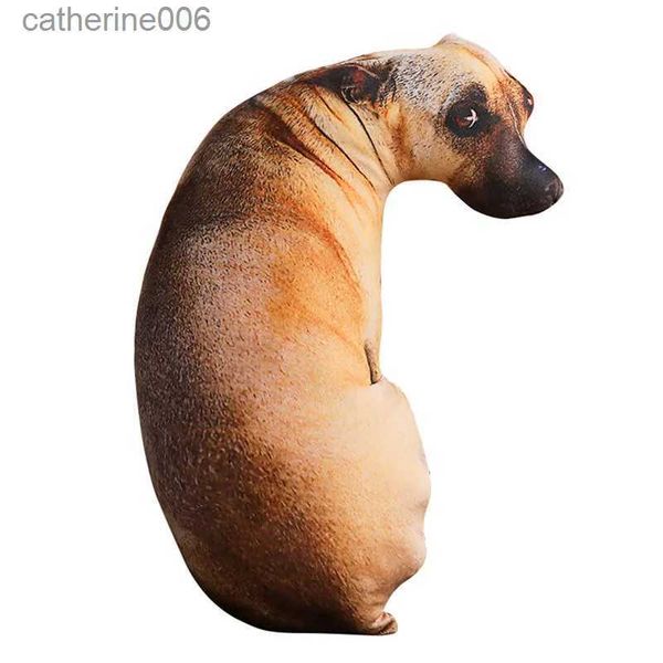 Animais de pelúcia 3D bonito curvado cachorro impresso travesseiro realista animal engraçado cabeça de cachorro cosplay crianças brinquedo favorito almofada lavável para casaL231027