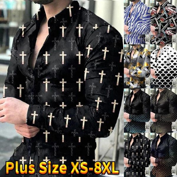 Camicie casual da uomo Camicia alla moda alla moda Stampata Abbigliamento a maniche lunghe Cardigan da ballo di alta qualità XS-8XL