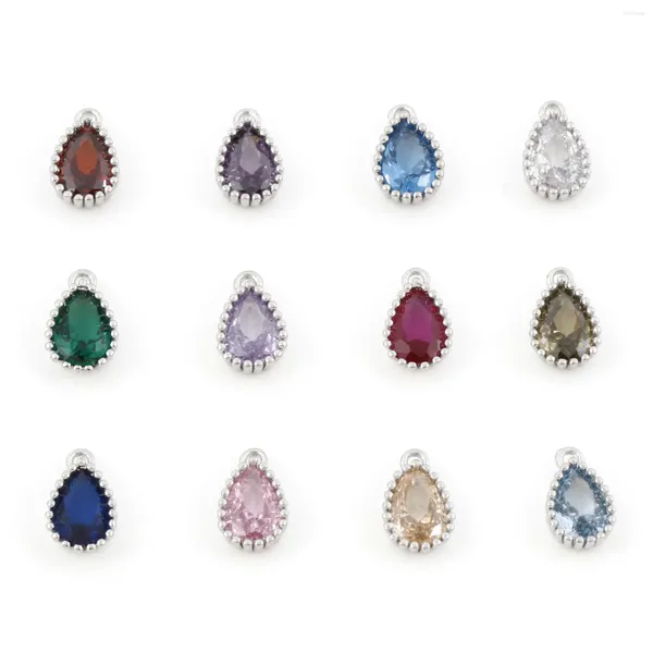 Charms 2PCs Kupfer Geburtsstein Silber Farbe Tropfen Metall Anhänger für DIY Herstellung Halskette Ohrringe Schmuck Erkenntnisse 8,5mm x 5mm