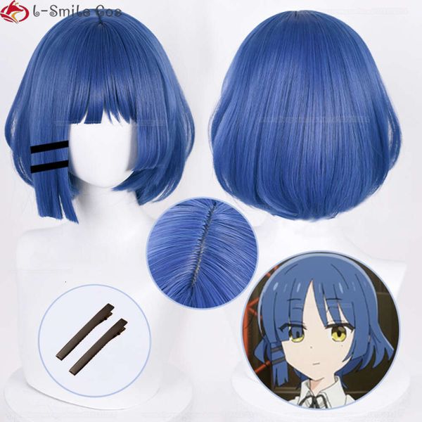 Costumi Catsuit Alta qualità Yamada Ryo Cosplay Anime Bocchi the Rock 30 cm Blu Grigio Capelli resistenti al calore Parrucche da donna per feste + Protezione per parrucca