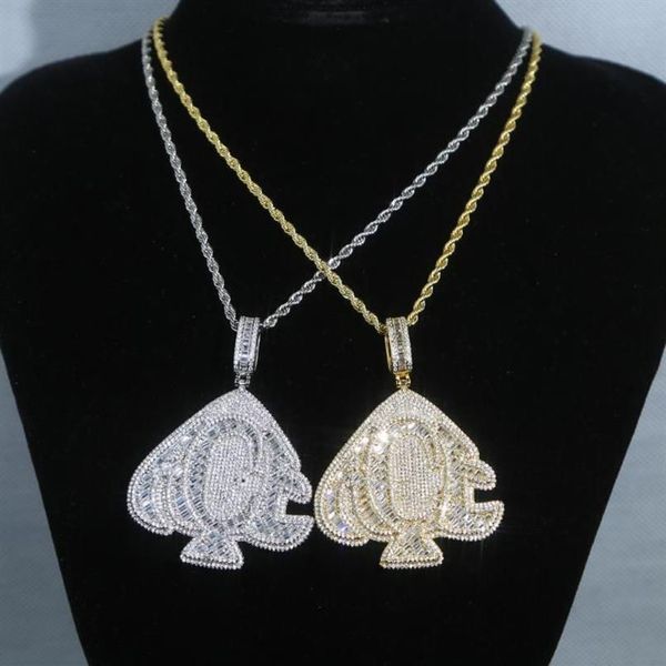 Цепи Iced Out Bling, ПОЛНЫЙ CZ, асфальтированная буква A C E, выгравированное сердце, кулон, ожерелья с длинной веревочной цепочкой для мужчин, женщин, ювелирные изделия в стиле панк237S