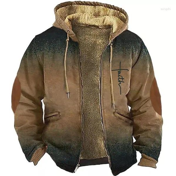 Hoodies masculinos com zíper marrom tie dye casual roupas de inverno manga comprida moletom com capuz jaqueta outerwear