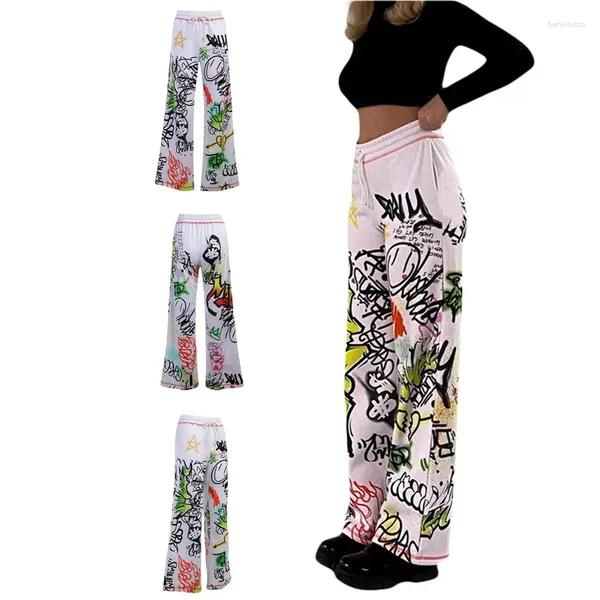 Pantaloni da donna da donna personalizzati larghi estivi autunno ragazze stampa creativa di graffiti pantaloni lunghi casual per appuntamenti per lo shopping