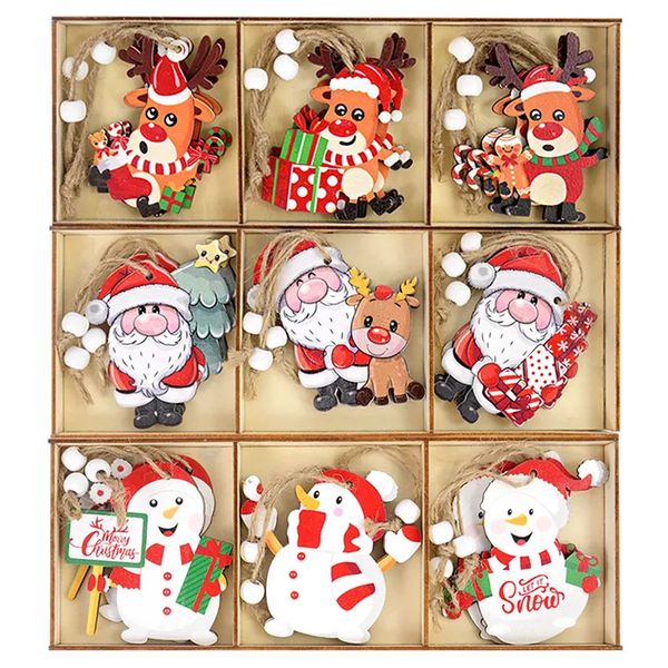 Noel Dekorasyonları 9 12 PCS Gnomes Ahşap kolye Santa Elk Xmas Ağacı Asılı Süsler Ev Noel Yıllık Hediyeler 231027