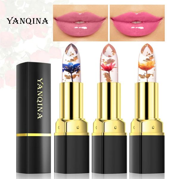 Batom 3 Cores Flor Transparente Duradoura Hidratante Cristal Jelly Batons Temperatura Mudança de Cor Lip Balm Lips Cuidados 231027