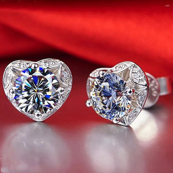 Orecchini a bottone in oro bianco 18 carati Au750 da donna con diamanti Moissanite da 2 carati a cuore rotondo elegante festa di fidanzamento anniversario