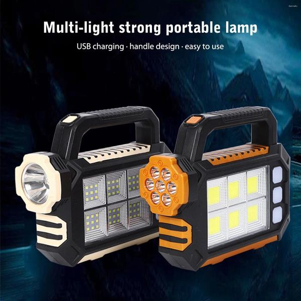 Lanterne portatili Faro esterno solare Ricarica USB 1200mAh Torcia a LED ad alto fascio 3 fonti di luce Potenza impermeabile per arrampicata in campeggio