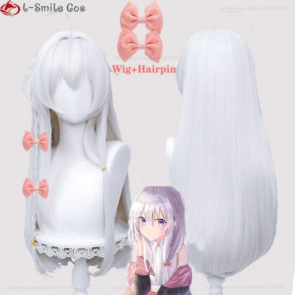 Fantasia de catsuit anime bruxa errante: a jornada de elaina cosplay 70cm de comprimento sier branco resistente ao calor perucas de halloween + touca de peruca