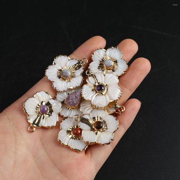 Anhänger Halsketten 1 stück Mode Naturstein Shell Blume Zufällige Farbe Charme DIY Ohrringe Halskette Schmuck Zubehör Geschenk