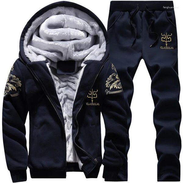 Homens Tracksuits Homens Tracksuit Set Inverno Fleece Hood Hoodies Jaqueta Calças Moletons 2 Peça Quente Pele Moletom Roupas 4XL