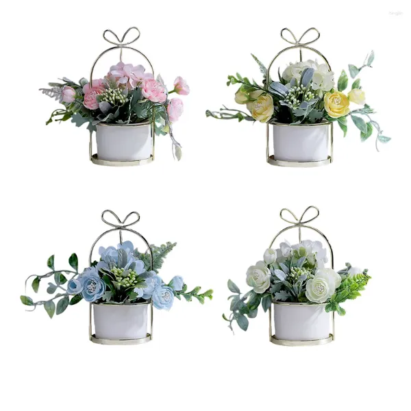Dekorative Blumen, künstliche Topfhortensie mit Keramikvase, Pflanze für den Innenbalkon