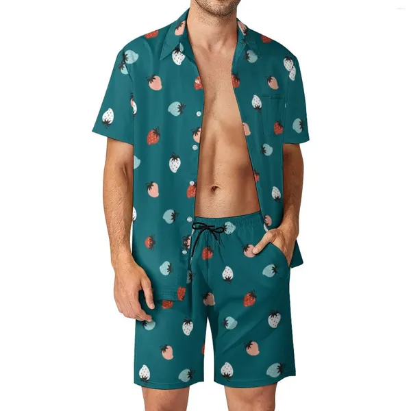 Tute da uomo Fragola Set da uomo colorati Set di camicie casual da frutta Set da vacanza di moda Pantaloncini estivi Abito grafico Abiti a due pezzi Taglie forti