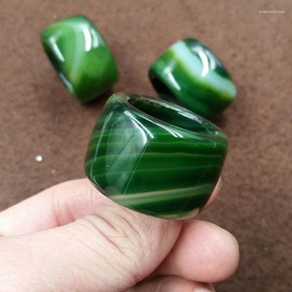 Anéis de cluster Real Verde Jade Anel Textura Envolvida Musgo Ágata Calcedônia Amor Homens Pedra Natural Jóias