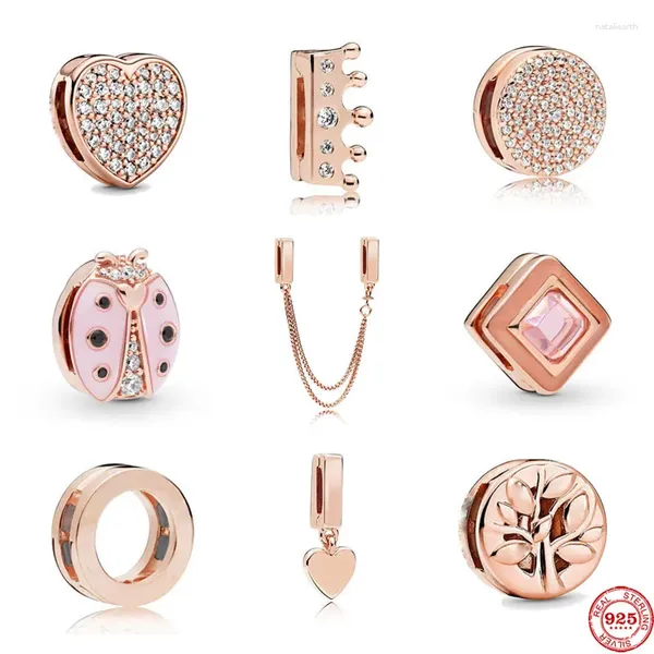 Pietre preziose sciolte 2023 Riflessi in oro rosa Clip di perline Pendenti e ciondoli Cuore rotondo Pavimenta Fit Bracciale donna originale Accessori fai da te