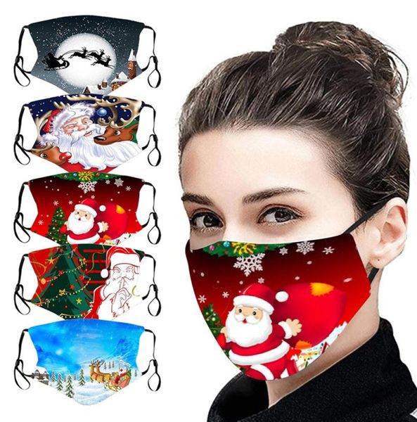 50 pçs dhl novo natal papai noel 3d impressão digital máscara facial à prova de poeira seda gelo lavável festa mask1222987