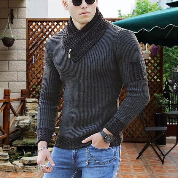 Suéter masculino outono gola alta cachecol gola alta malhas suéter de uma peça moda coreana vintage oversize pulôveres de inverno