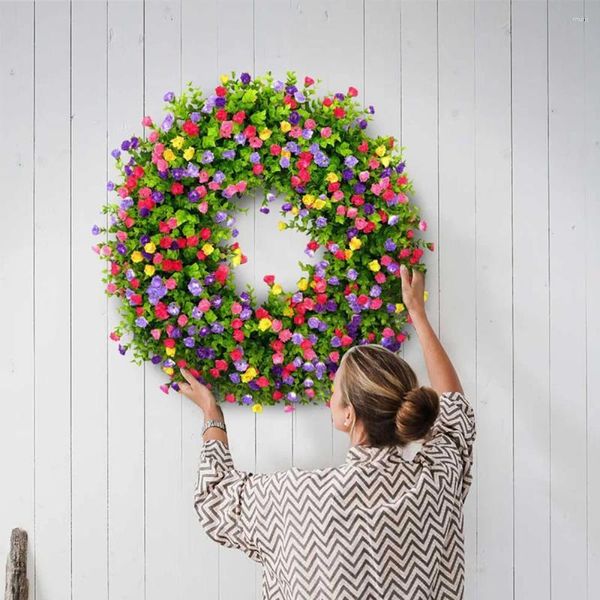 Fiori decorativi Ghirlanda di fiori artificiali Decorazione domestica PVC 45 cm Luminoso per porta d'ingresso Parete Festa Colorata Ghirlanda floreale primavera estate