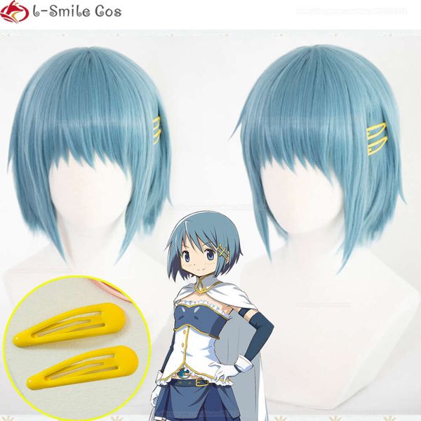 Catsuit kostümleri cosplay anime puella Magi Madoka Maica Kısa Mavi Miki Peruklar Isıya Dayanıklı Saç Sayaka Peruklar+ Peruk Kapağı