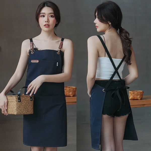 Aprons Cafe Önlük Japon tarzı Pişmiş Süt Çay Manikür Mağazası Denim Yağ geçirmez Tulum Kadın Moda Evi Temizlik Önlük 231026