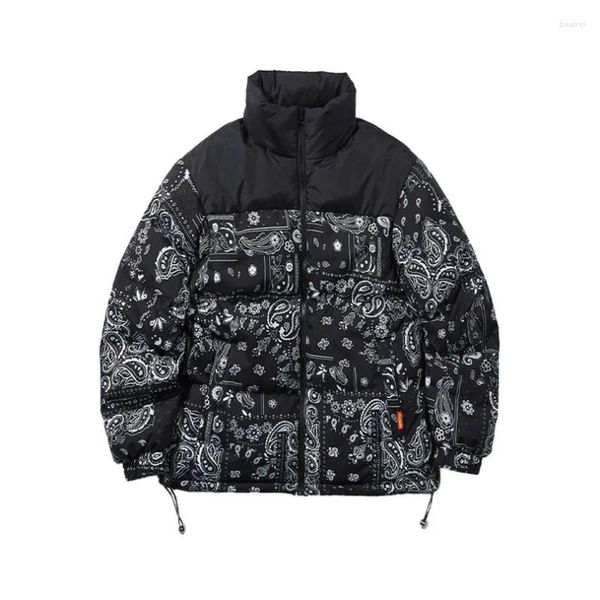 Männer Unten Bandana Print Winter Jacke Männer Frauen Baumwolle Gepolstert Dicke Warme Mantel Mode Streewear Harajuku Oberbekleidung Paar 2023