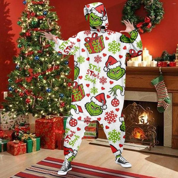 Männer Hosen Männliche Und Weibliche Weihnachten Lustige Drucken Mit Kapuze Pullover Zipper Pyjamas Party Onepiece Navidad Overall Warme Anzüge Für männer