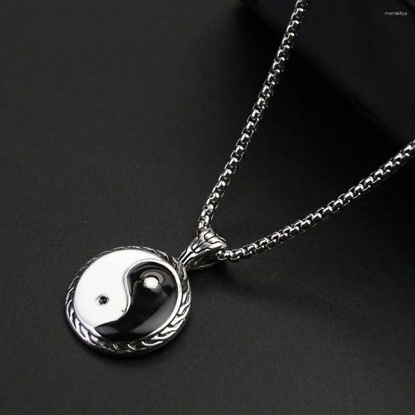 Anhänger Halsketten Chinesische Taiji Yin Yang Halskette Für Mann Frau Weiß Und Schwarz Taoismus Amulett Vintage Hip-Hop Edelstahl Schmuck