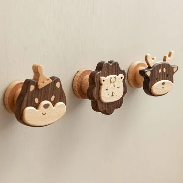 Ganci Cartoon Gancio in legno di noce Faggio in legno Simpatico animaletto Appendiabiti per guardaroba Camera dei bambini Decora Accessori per la cucina di casa