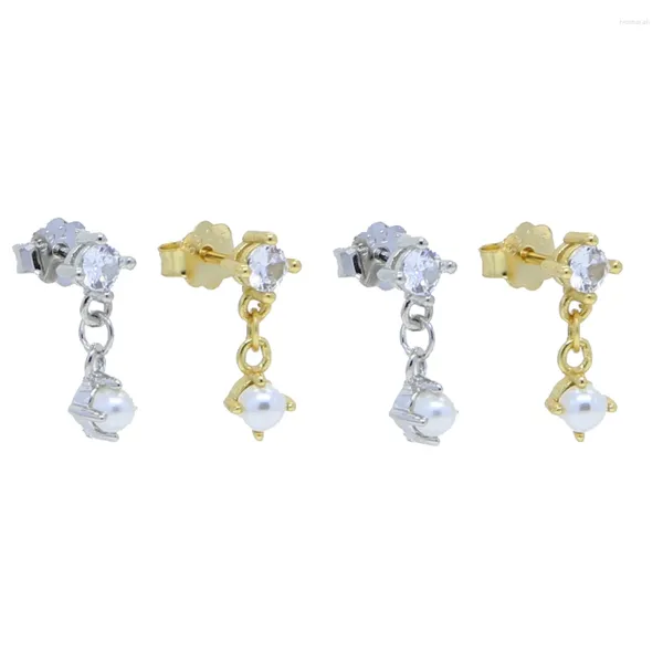 Ohrstecker 2023 Mode Luxus 925 Sterling Silber 3mm Kleiner Zirkon mit Perle für Frauen Valentinstag Geschenk Koreanischer Schmuck