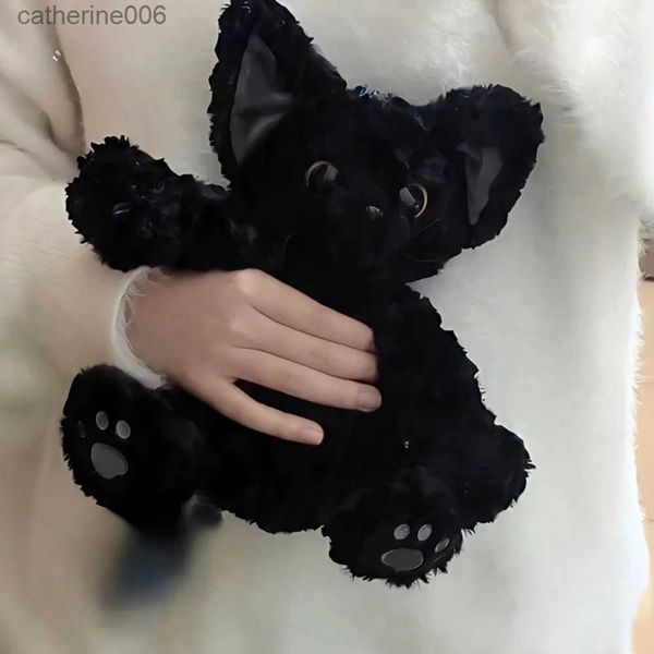 Animais de pelúcia fofos de gato preto brinquedo de pelúcia travesseiro cáqui encaracolado KUKI gato preto boneca de cabelo longo olhos grandes presente festivo presente de aniversário infantilL231027