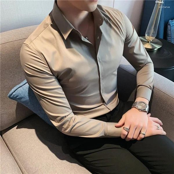 Camisas casuais masculinas 2023 produto elegante puro algodão camisas de negócios/masculino fino ajuste lapela vestido camisas de manga longa/lazer topos