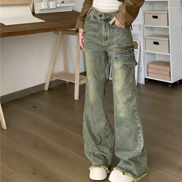 Kadınlar Kot H.SA Kadınlar Uzun Sokak Giyim Mavi Kadın Kore Moda Denim Y2K Vintage Giysileri Pantolon Düz Bacak Yüksek
