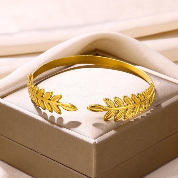 Bangle elegância aço inoxidável moda pulseira para mulheres tipo aberto folha manguito pulseiras pulseiras delicadas jóias presentes atacado