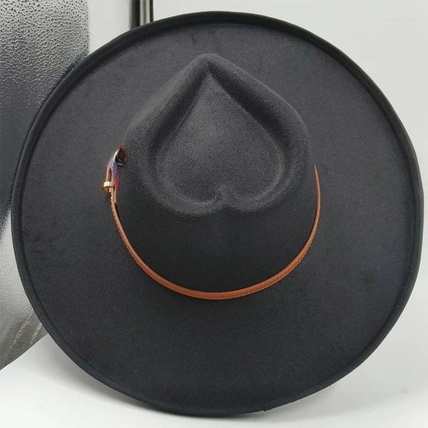 Berets Liebe Fedora Hut Herz Top Frauen Große Krempe Angehoben Jazz Feder Luxus Winter Herren Panama Chapeu Masculino