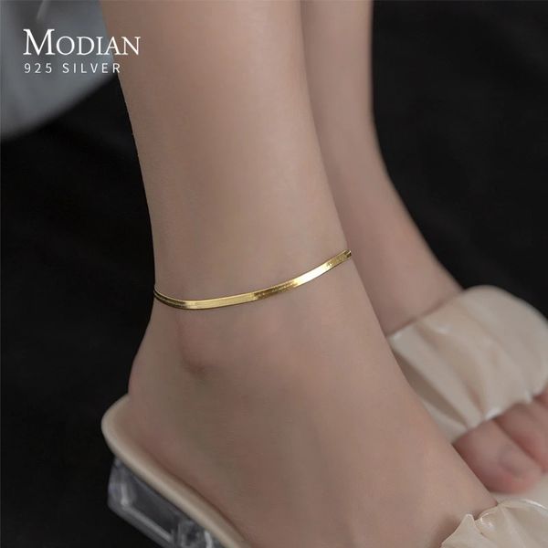 Ножные браслеты Modian, ювелирные изделия для ног, простой браслет со змеей, изысканный браслет для женщин, настоящее серебро 925 пробы, ножные браслеты для женщин, подарки на вечеринку 231027
