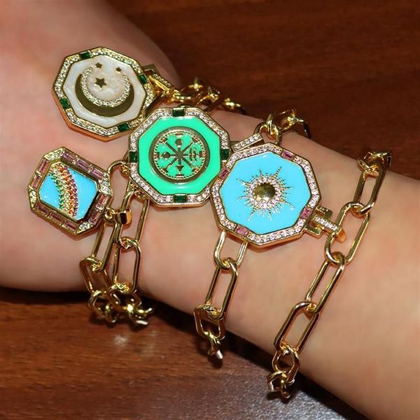 Böhmisches geometrisches Charm-Armband für Männer, Regenbogen-Sonne und Mond, Bijoux, Vintage-Schmuck, CZ-Stein, türkisches Gold, Armbänder260Y