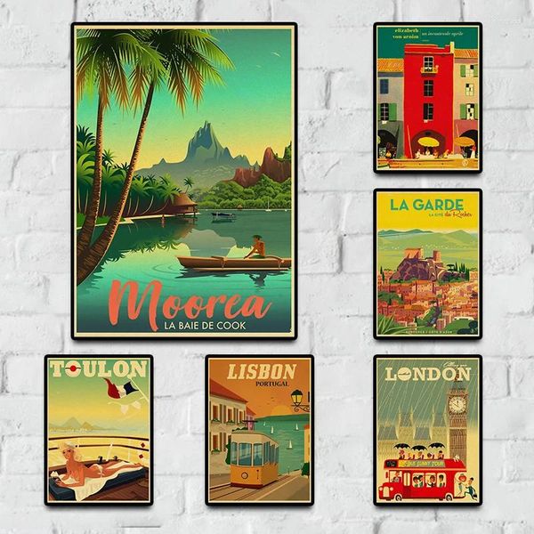 Adesivos de parede York Londres Itália TAHITI HD Viagens Cidades Paisagem Filme Anime Retro Vintage Poster para Home Decor Room