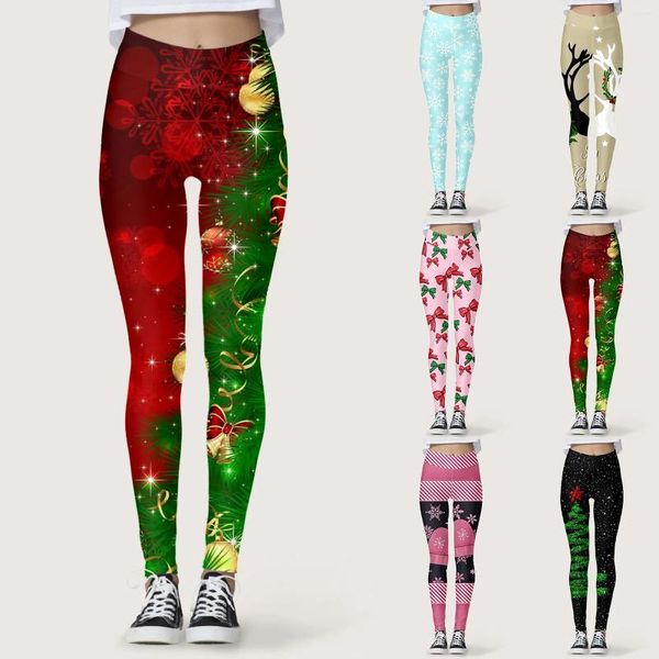 Leggings femininas mulheres feliz natal digital impressão 3d calças para senhoras yoga correndo ginásio calças de compressão xams navidad