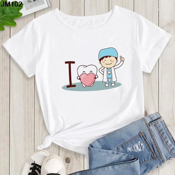 T-shirt da donna Estetica Divertente Dente Dentista Stampa T-shirt femminile Anni '90 Harajuku Kawaii O-Collo Maglietta Estate Moda Abbigliamento Camicia