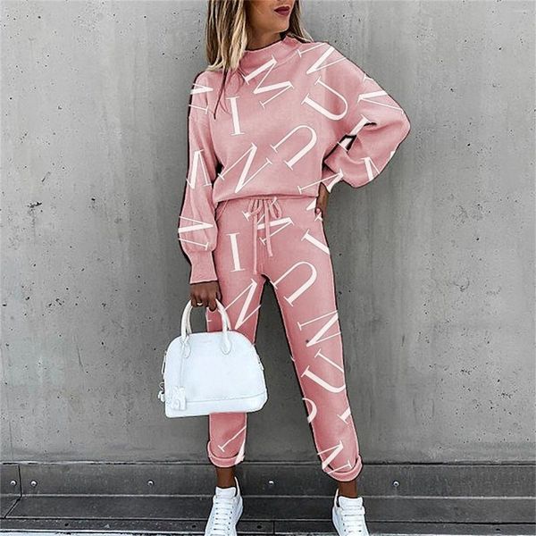 Fitnessstudio-Bekleidung Damen Langarm bedruckte Pullover Tops und Kordelzug Jogger 2-teiliger Anzug Clueless Jumpsuit Snow Gear Damen Hosen Damen