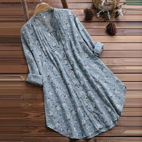 Dames T-shirt Plus Size Boho Shirts Dames Lange mouw Bloemenprint Kaftan Baggy Lange Blouse Tops Strand Casual Tuniekshirt 3XL T231027