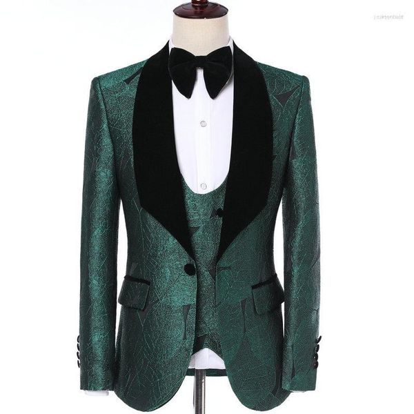 Herrenanzüge Herren Traje De Hombre 2023 Trauzeugen Männer Anzug Slim Fit 3 Stück Grüne Blätter Modedesign Bräutigam Kleid Party Hochzeit Smoking