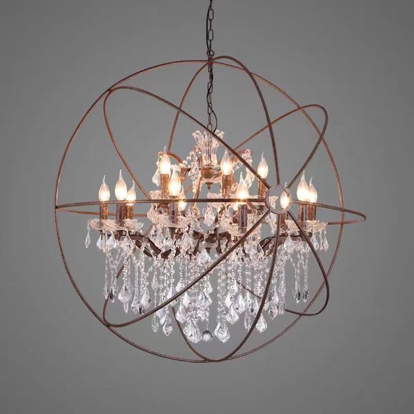 Americano retro vento industrial lustre estilo europeu sala de estar jantar lâmpada loja roupas ferro forjado cristal gaiola pássaro globo li