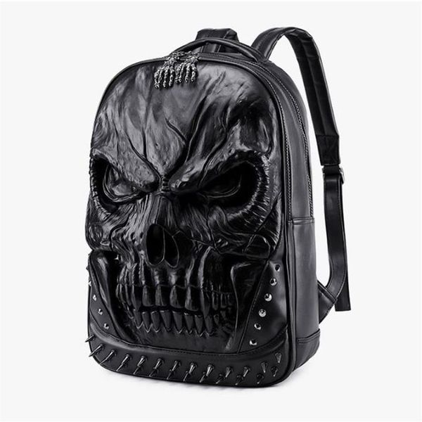 Novo 3d em relevo crânio mochila sacos para homens originalidade única homem saco rebite personalidade legal rock portátil mochila para adolescentes 274k