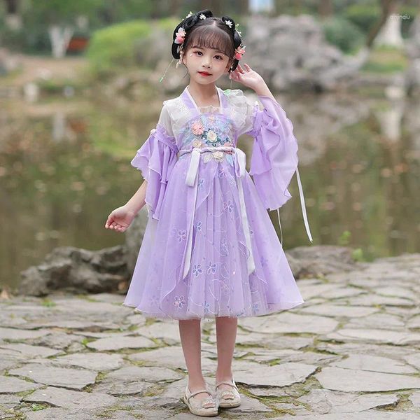 Платья для девочек, винтажное детское платье принцессы Ханфу, летнее праздничное платье в китайском стиле с вышивкой для детей от 1 до 10 лет для девочек
