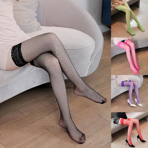 Kadınlar SOCKS FISHNET ÇORMALAR Diz uyluk yüksek çiçek dantel üst bekletmeler Stoklama Ultra İnce Elastikiyet Slip Slip