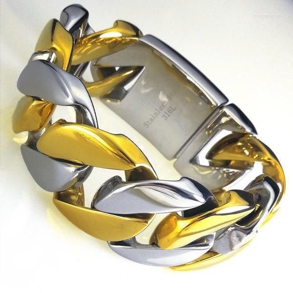 Braccialetti a maglie 32mm Bracciale da uomo massiccio in acciaio inossidabile 316L pesante Bling B280 Oro e argento