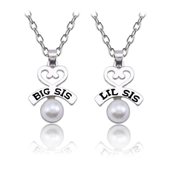 2 Pçs / set Amor Coração Colar Moda BIG SIS LIL SIS Pérola Pingente Família Colares Para Mulheres BBF Gifts226L